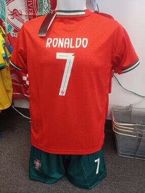 Kids Portugal Soccer Uniform Jersey and Shorts Set, Ronaldo, Diferent Sizes